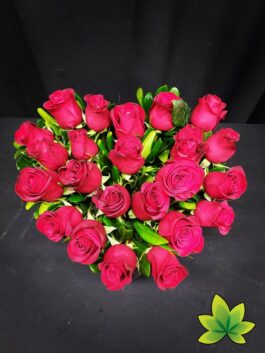 Corazon 24 rosas rojas base de madera